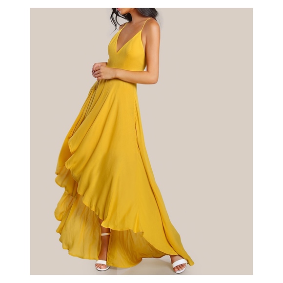 MBM Unlimited Dresses & Skirts - Yellow Sleeveless Lace Up Back High Low Maxi Dress
